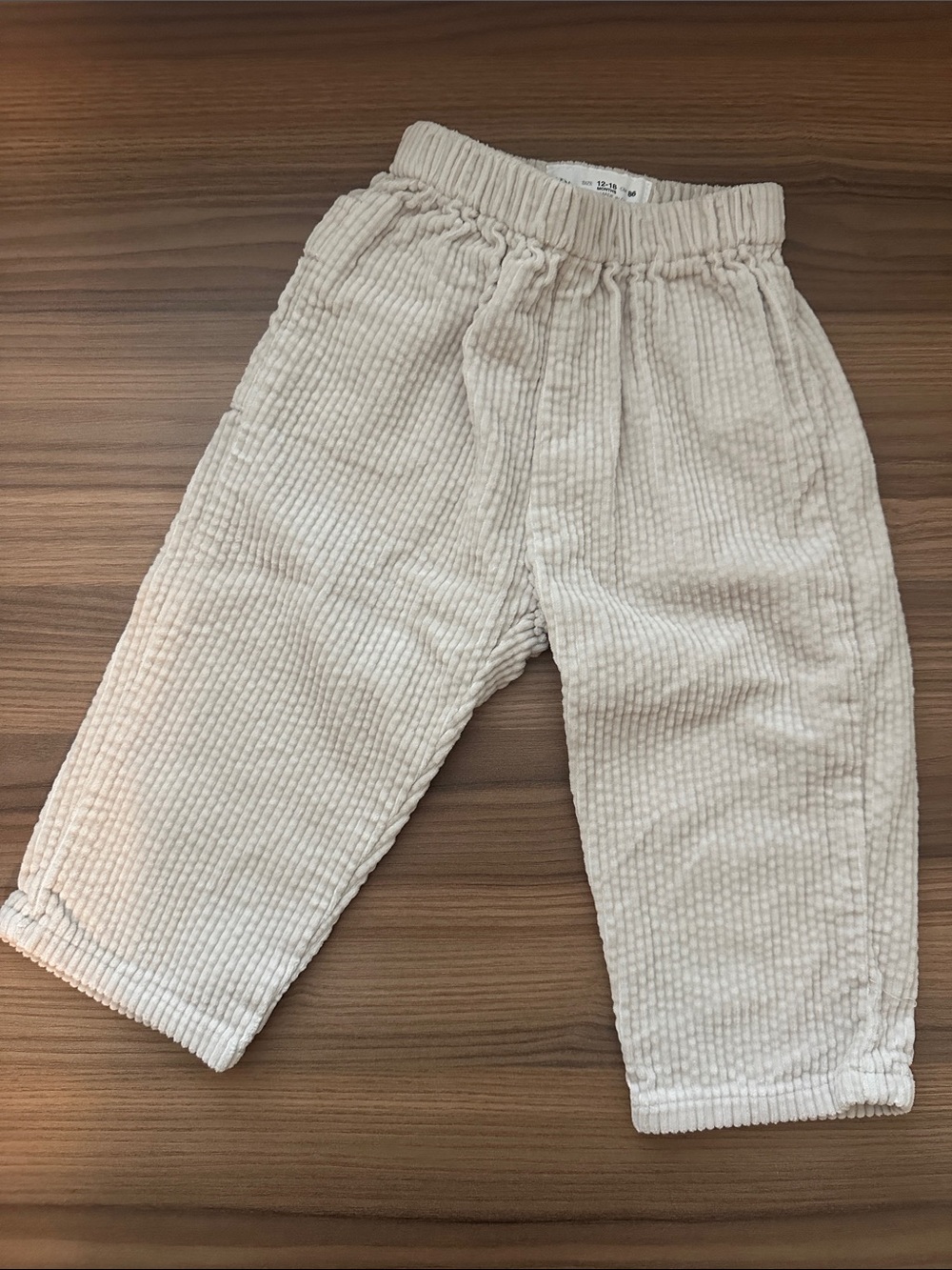 Zara Corduroy Elastic-Waist Pants in Stone
